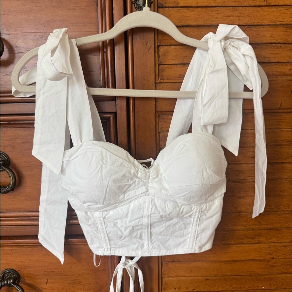*Festival Vibes* Boutique white corset style tie-back top